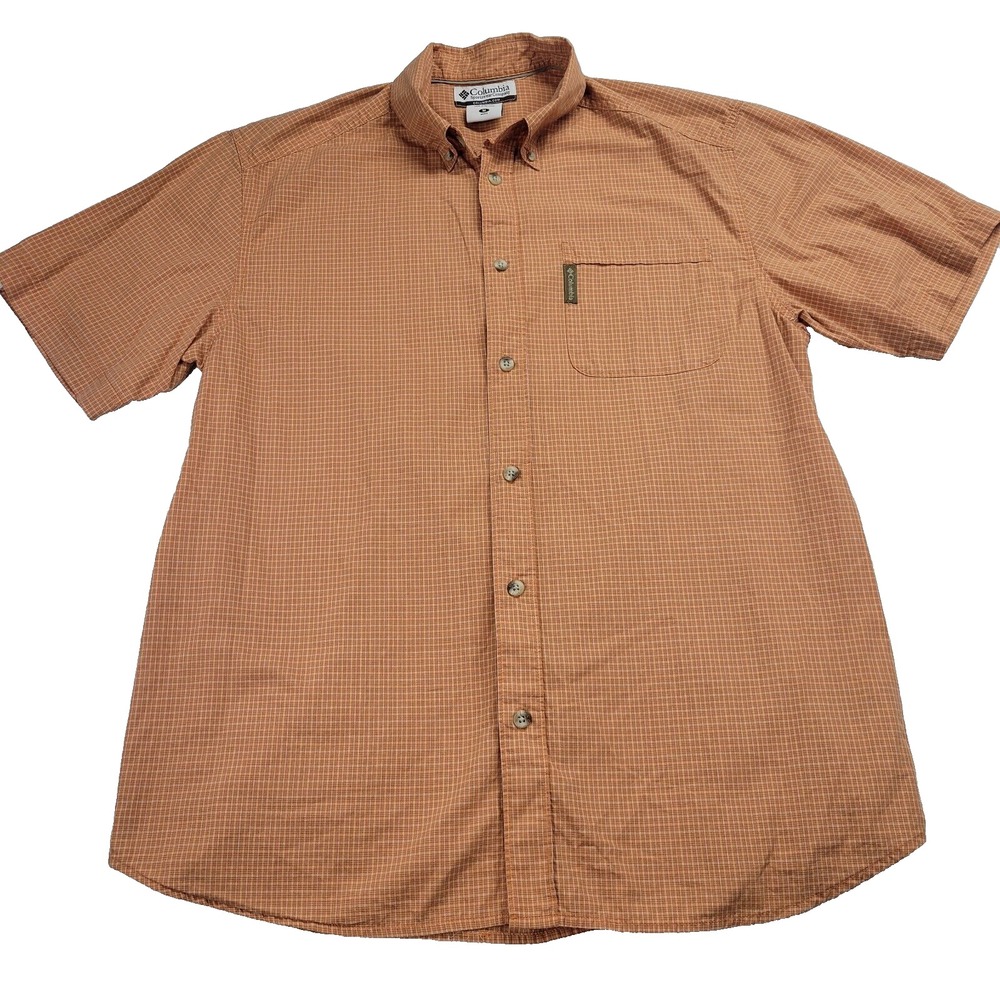 Columbia Mens Orange Micro Check Short Sleeve Button Down Shirt Mens‎ Size M